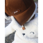 chapka marron et blanc en suedine et fausse fourrure