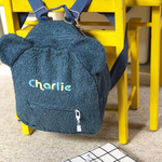 cartable écolier oreilles ours avec prénom coloré et charm nounours
