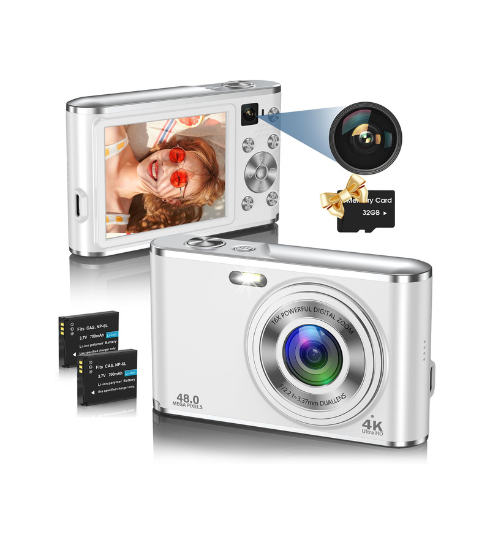 Appareil photo numerique 4K avec carte SD 32G et double camera avant et arriere