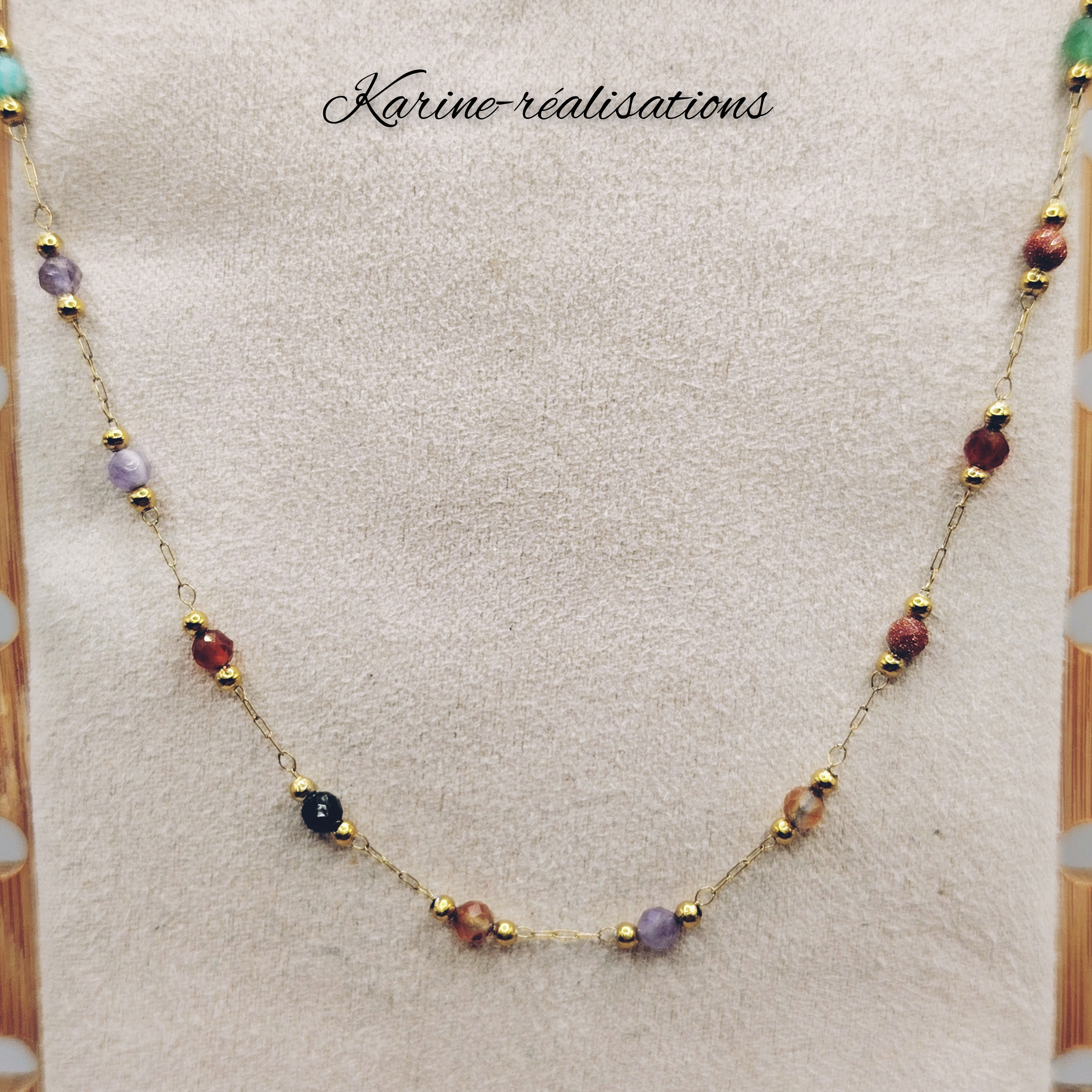 parure-collier-bracelet-acier-inoxydable-316L-plaque-or-18K-perles-verre-multicolores1