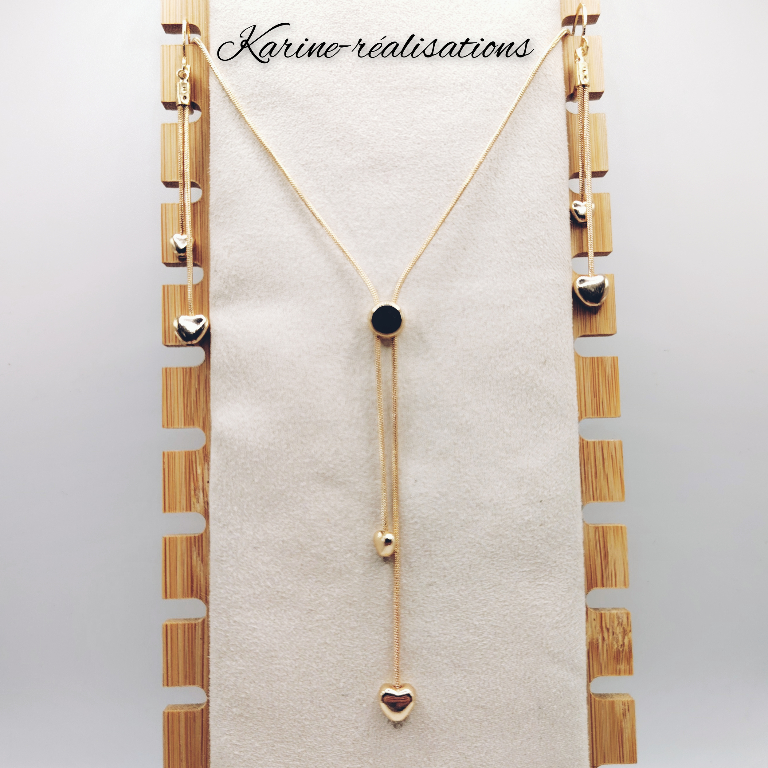 parure-collier-cravate-boucles-oreilles-pendantes-plaque-or-18k-coeurs-bombes