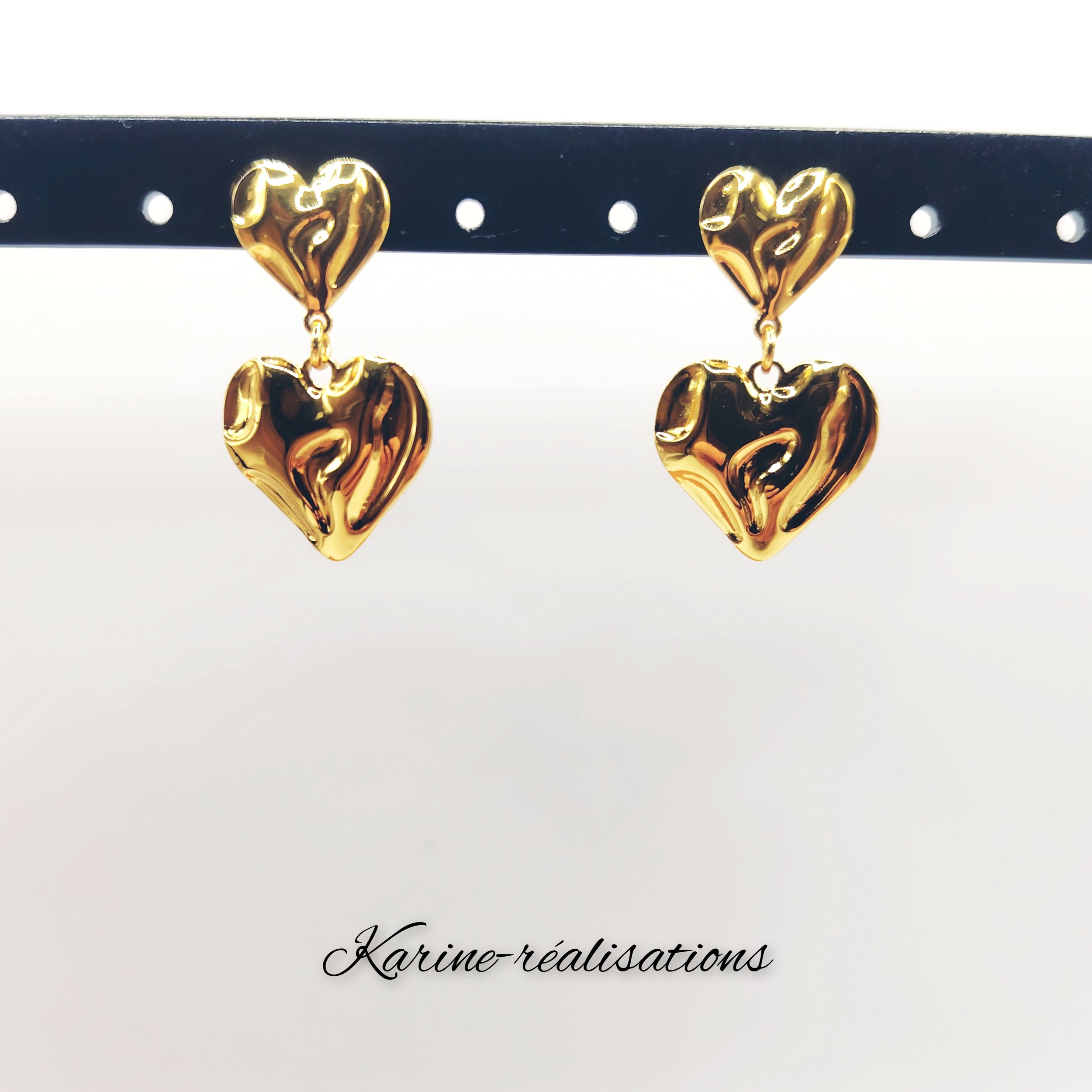 boucles-oreilles-doubles-coeurs-marteles-acier-inoxydable-304-plaque-or