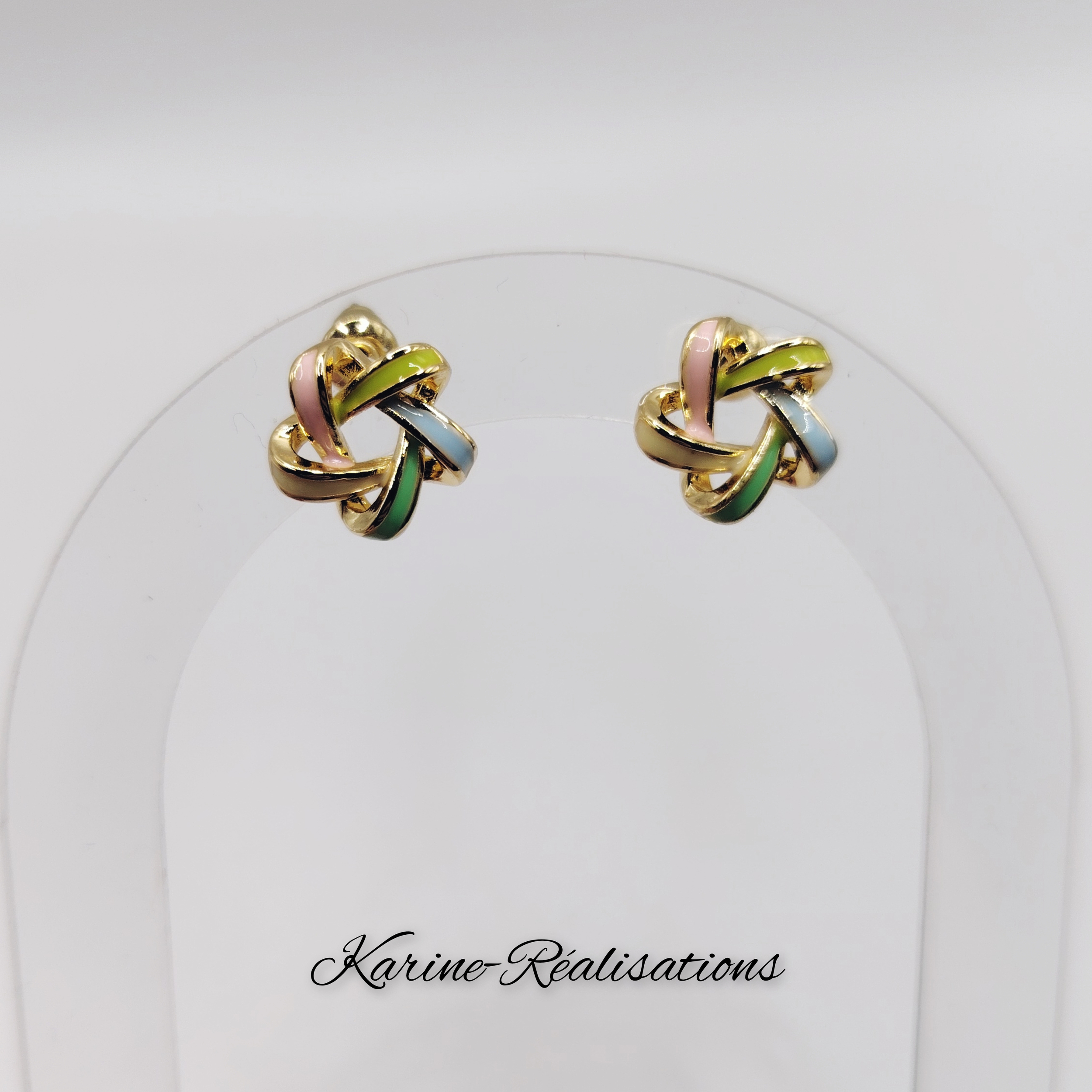 Puces-oreilles-acier-inoxydable-noeuds-email-multicouleur