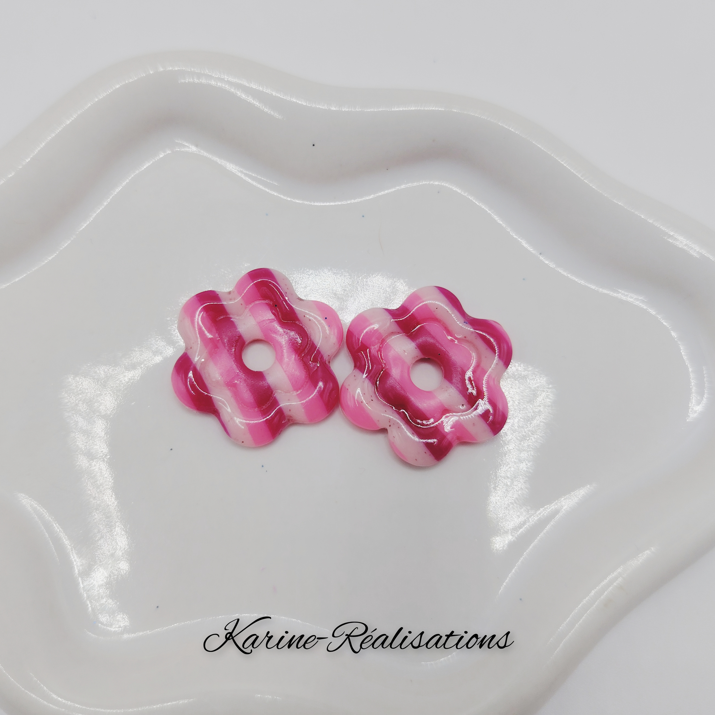 Pampilles Sweet Candy – Fleurs à Rayures Rose Pastel et Fuchsia
