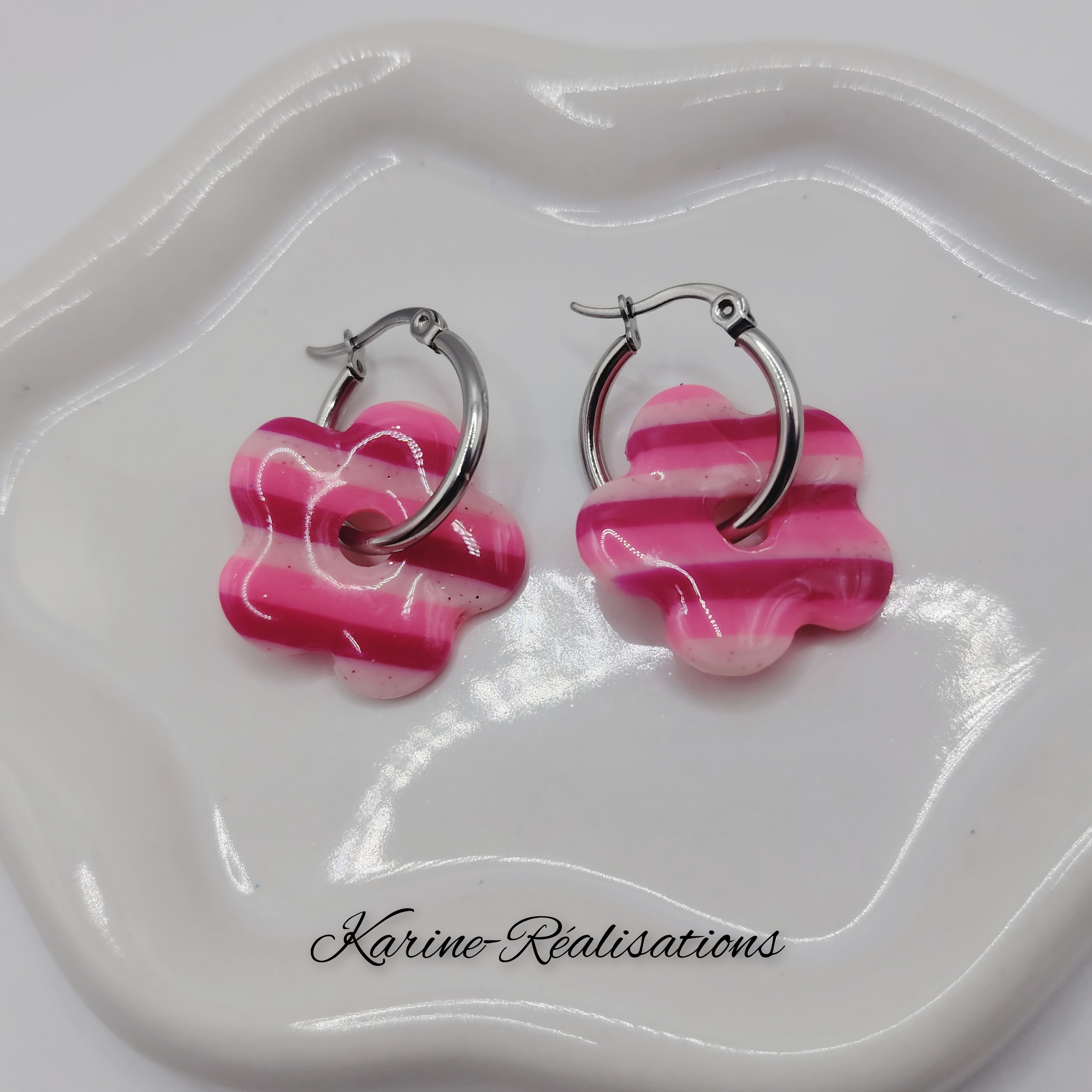 Pampilles Lollipop – Fleurs Rayées Rose Pastel et Fuchsia2
