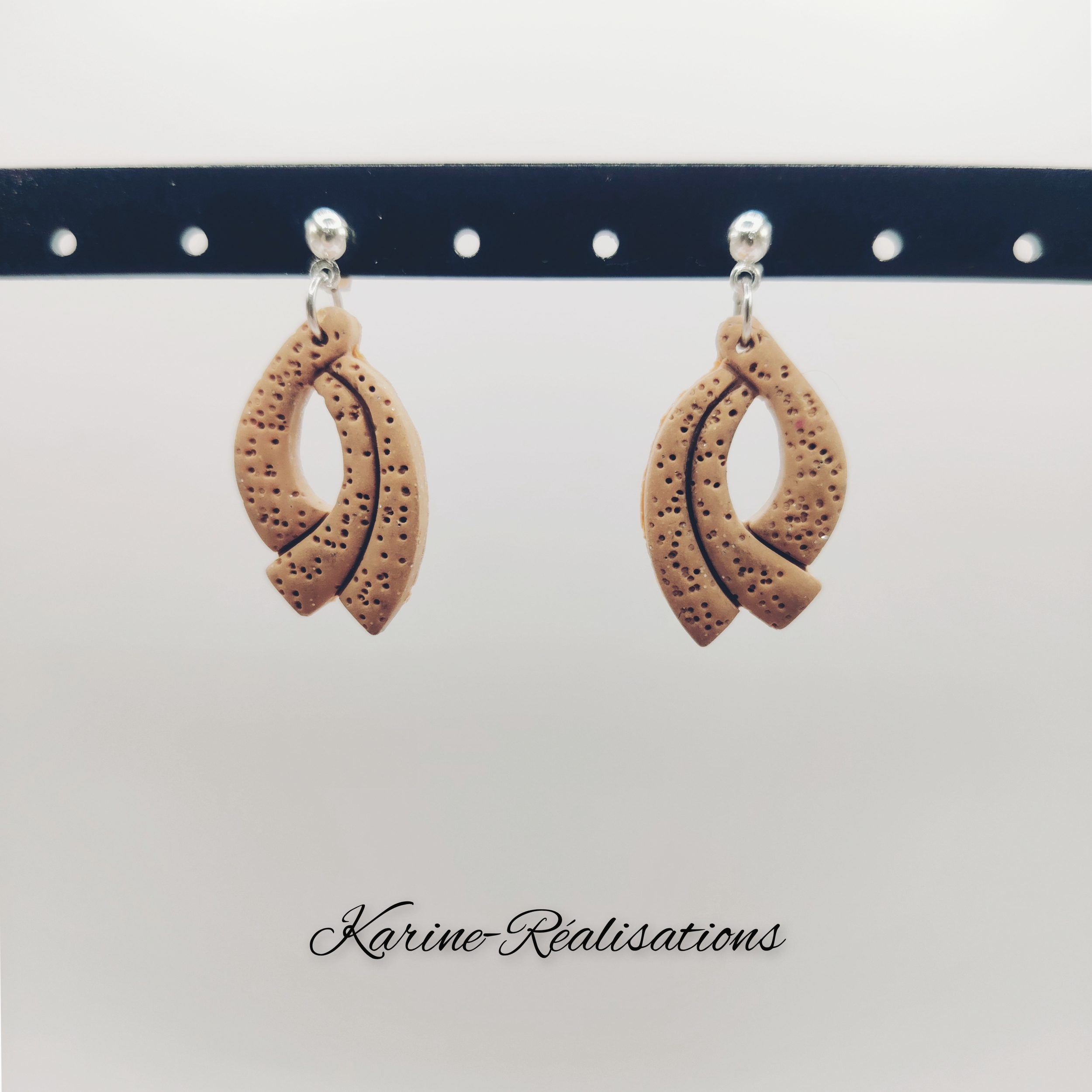 Boucles d'Oreilles Pendantes Écorce – Bijoux résine texturés Nude
