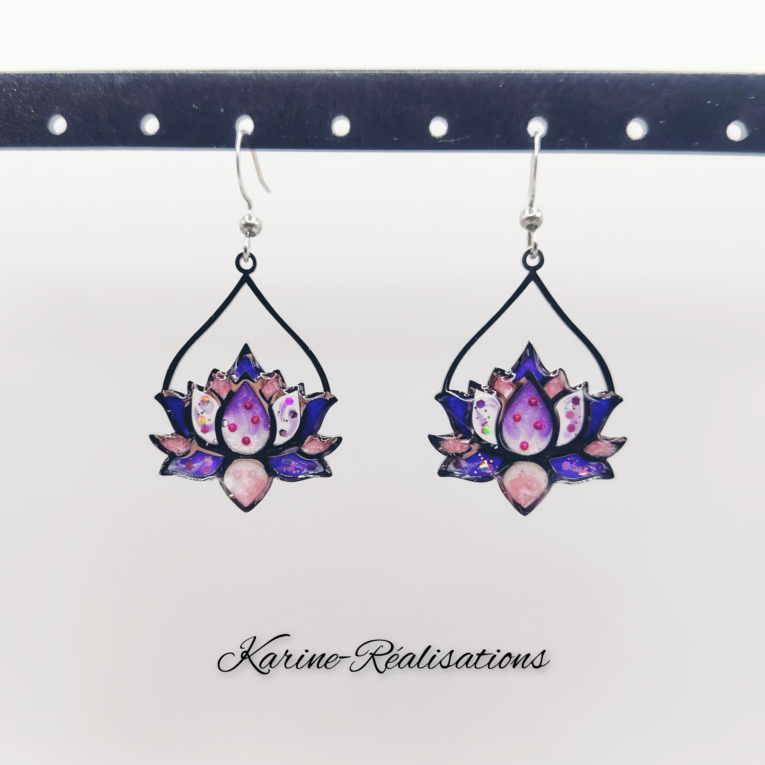 Boucles Gouttes Lotus - Violet &amp; Rose Poudré1