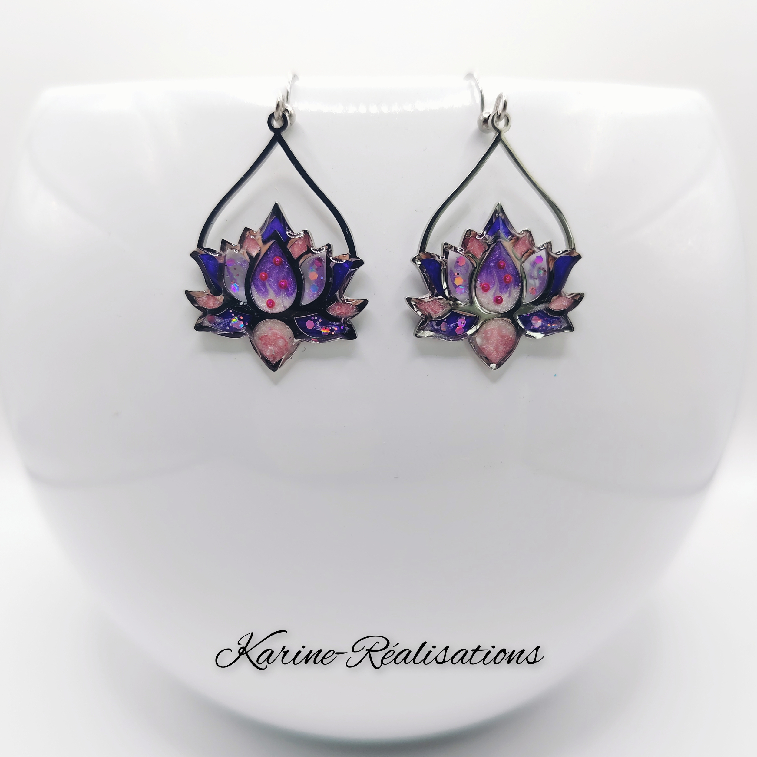 Boucles Gouttes Lotus - Violet &amp; Rose Poudré