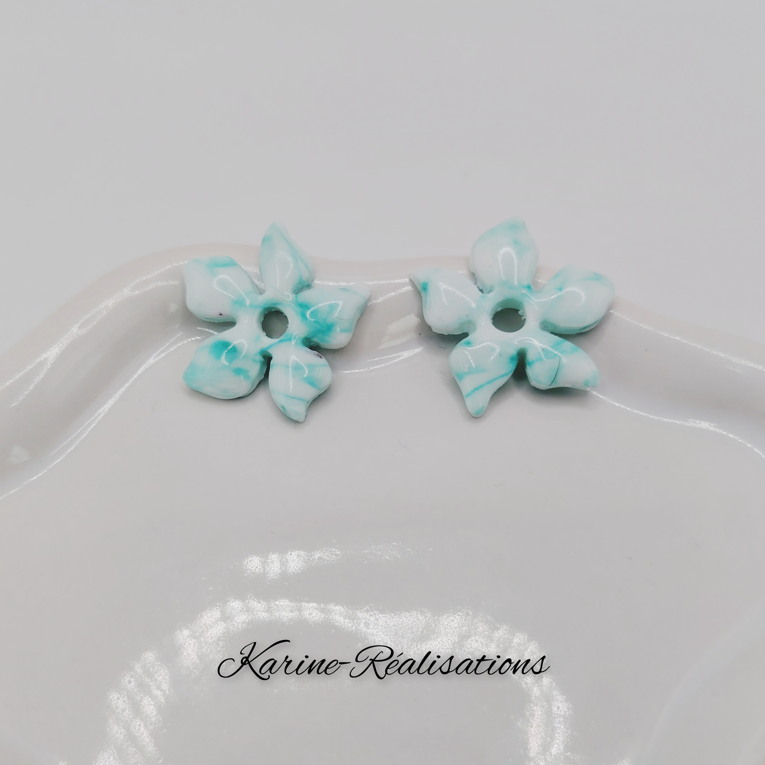Pampilles Fleurs Marbrées - Turquoise &amp; Blanc
