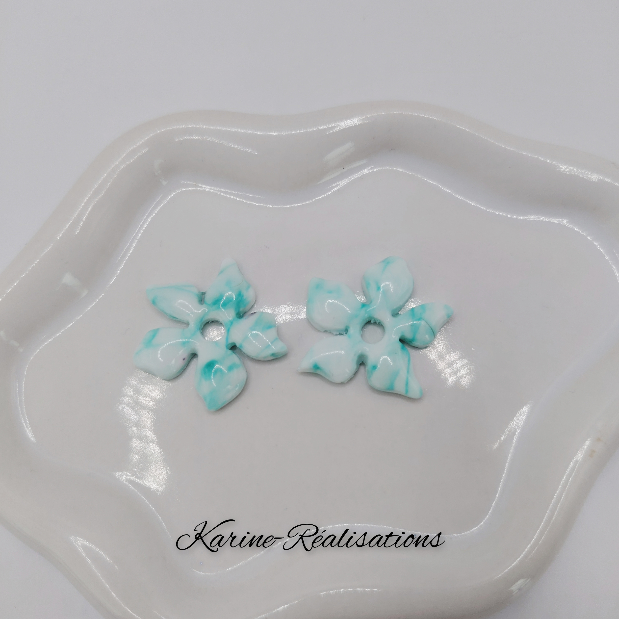 Pampilles Fleurs Marbrées - Turquoise &amp; Blanc1
