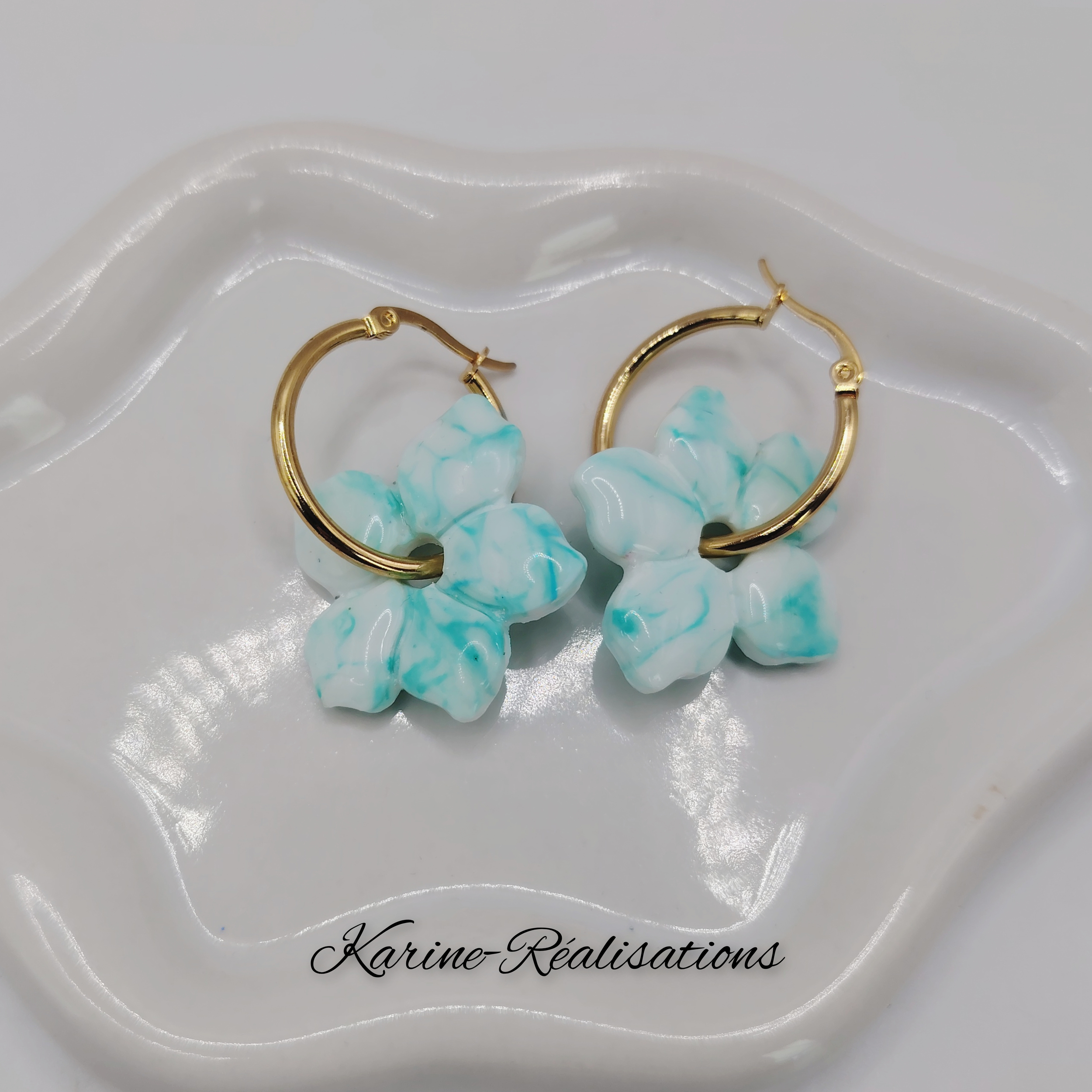 Pampilles Fleurs Tropicales - Marbré Turquoise2