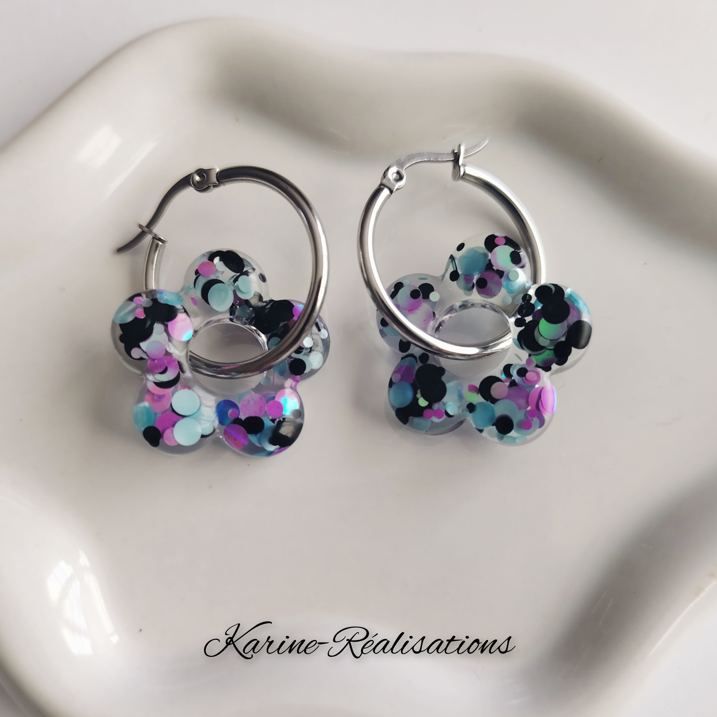 Pampilles Fleurs Scintillantes - Confettis Violet &amp; Turquoise
