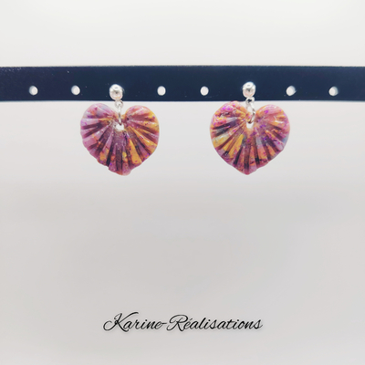 Boucles d'Oreilles Pendantes Cœur d'Orient – Bijoux résine marbrés Violet & Safran