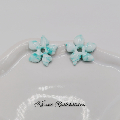 Pampilles Fleurs Marbrées - Turquoise & Blanc