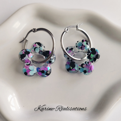 Pampilles Fleurs Scintillantes - Confettis Violet & Turquoise
