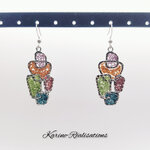 Boucles d'oreilles pendantes Mosaïque Abstraite - Perles Multicolores et Métal Argenté1