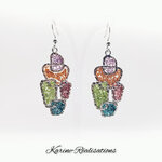 Boucles doreilles pendantes Mosaïque Abstraite - Perles Multicolores et Métal Argenté