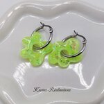 Pampilles boucles d'oreilles fleurs - Résine jaune fluo et paillettes