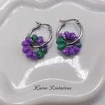 Pampilles boucles d'oreilles anneaux striés - Pâte polymère violette, verte et feuille d'argent