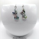 Boucles dOreilles Pendantes Double Cœur - Effet Mosaïque  Pierre Veinée Multicolore1