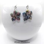 Boucles dOreilles Pendantes Fleurs - Effet Mosaïque - Pierre Veinée Multicolore1
