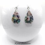 Boucles dOreilles Pendantes Gouttes Évidées - Effet Mosaïque - Vitrail Multicolore1