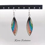 Boucles d'Oreilles Pendantes Navettes Graphiques - Résine Pastel, Éventail Multicolore & Paillettes