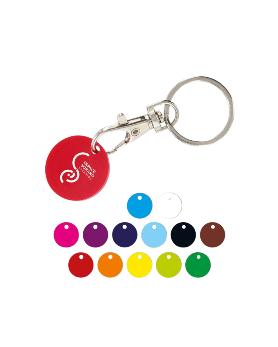 Porte cle╠ü mousqueton me╠ütal avec jeton caddie