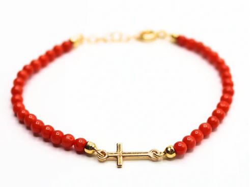 Bracelet Vermeil Corail Perle - Croix