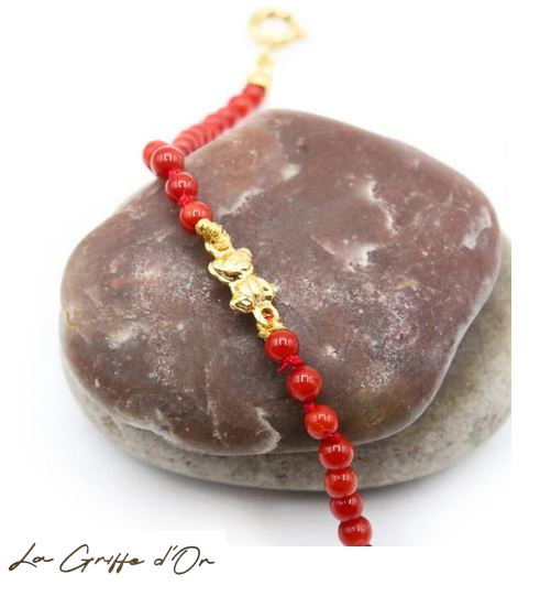 Bracelet Argent Corail Rouge et Nounours