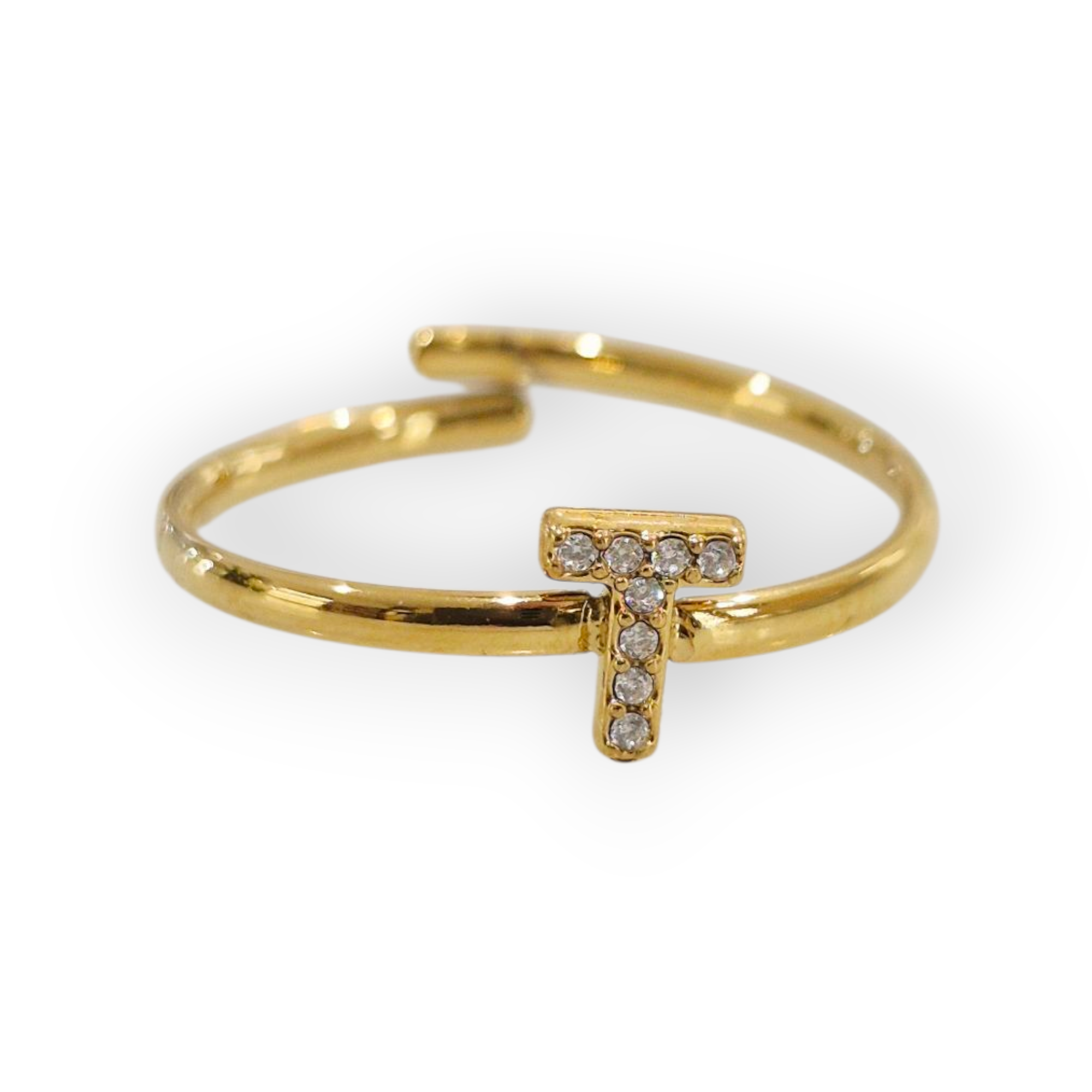 Bague initiale T - acier inoxydable doré