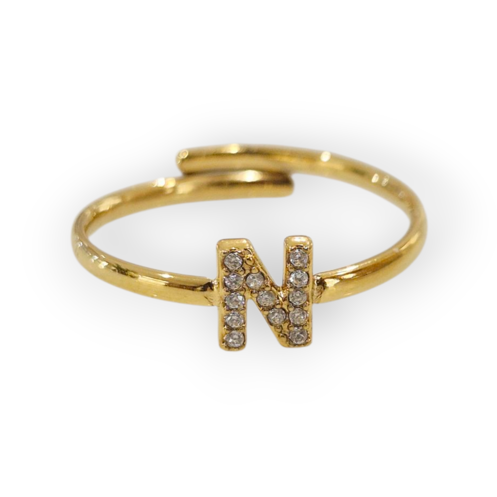 Bague initiale N - acier inoxydable doré