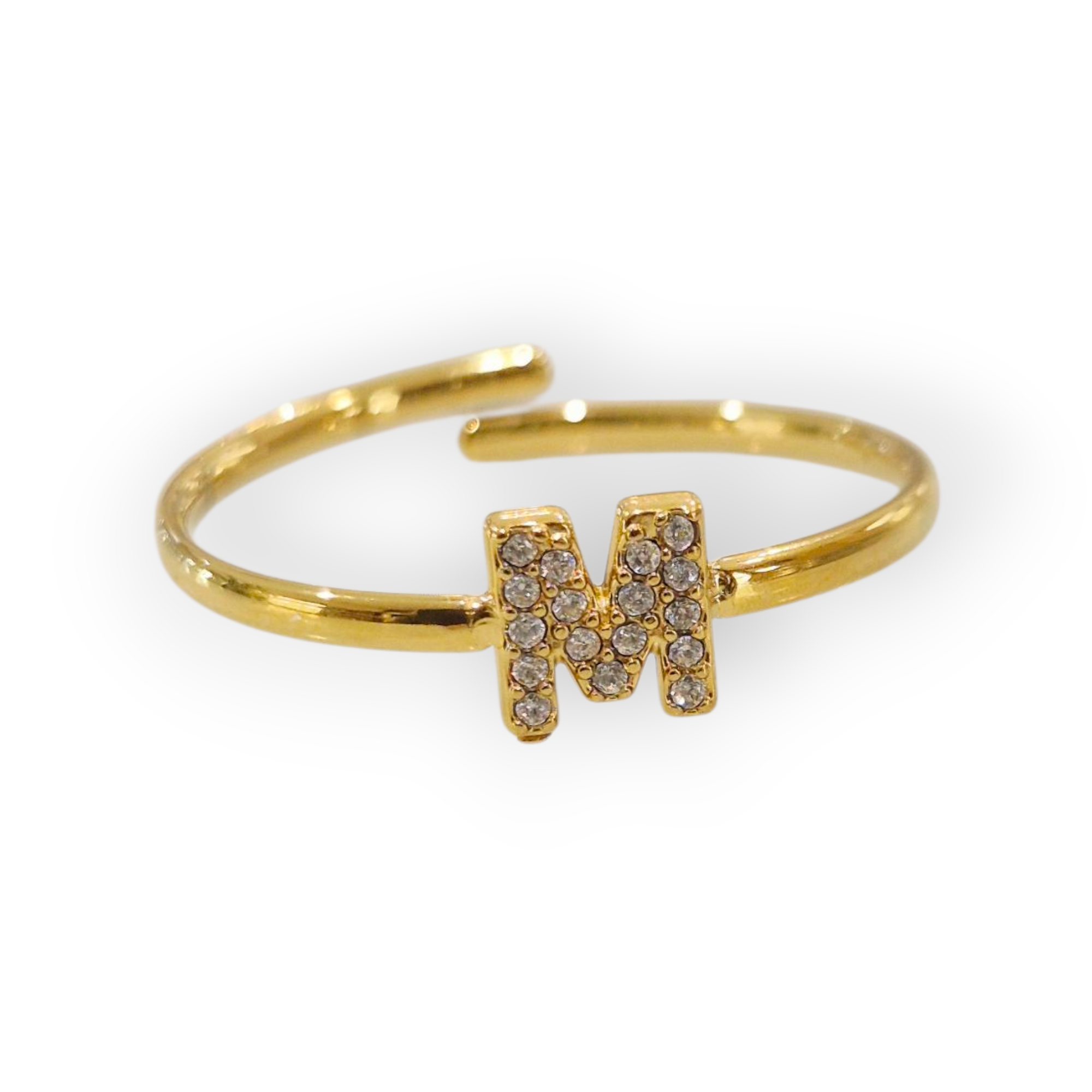 Bague initiale M - acier inoxydable doré