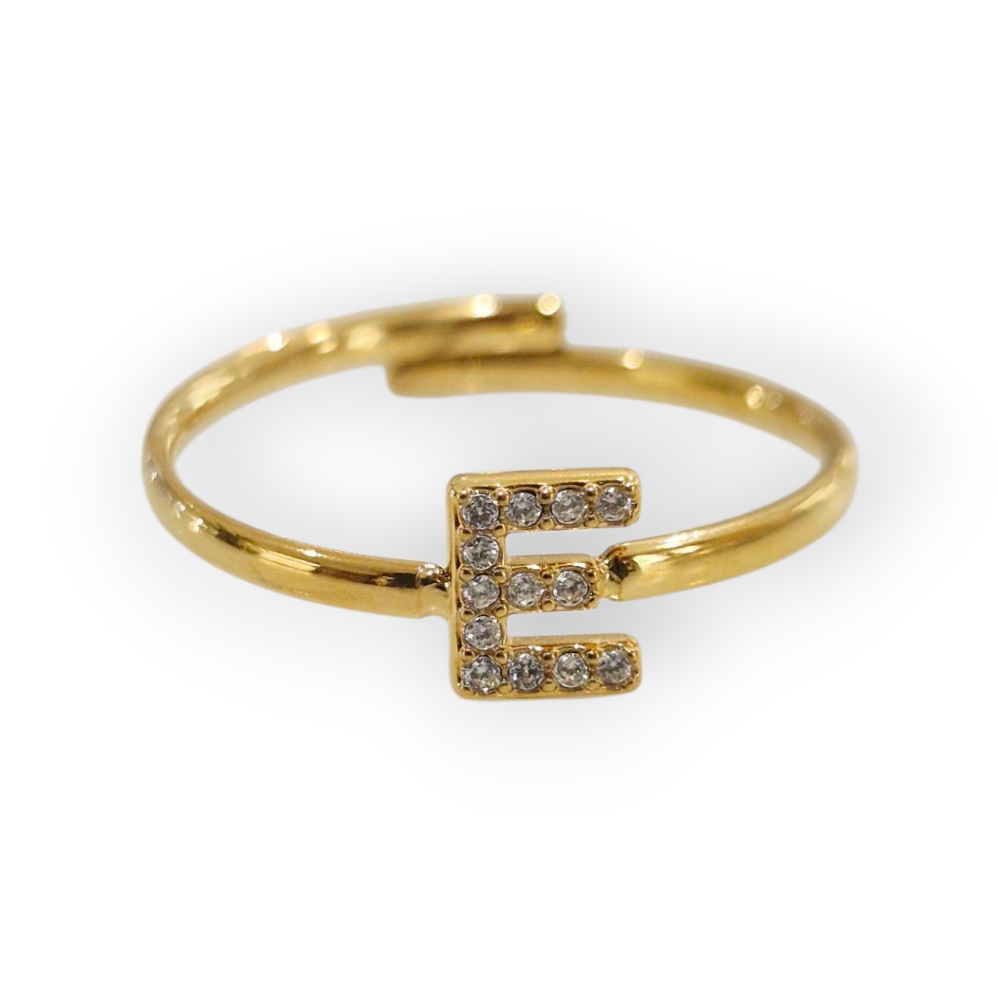 Bague initiale E - acier inoxydable doré