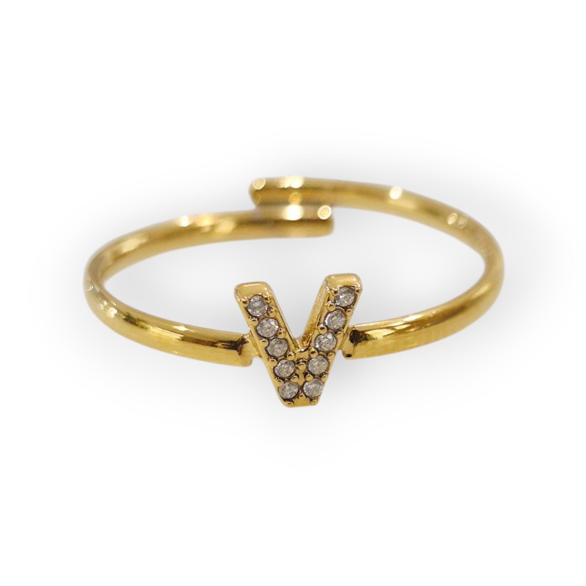 Bague initiale V - acier inoxydable doré