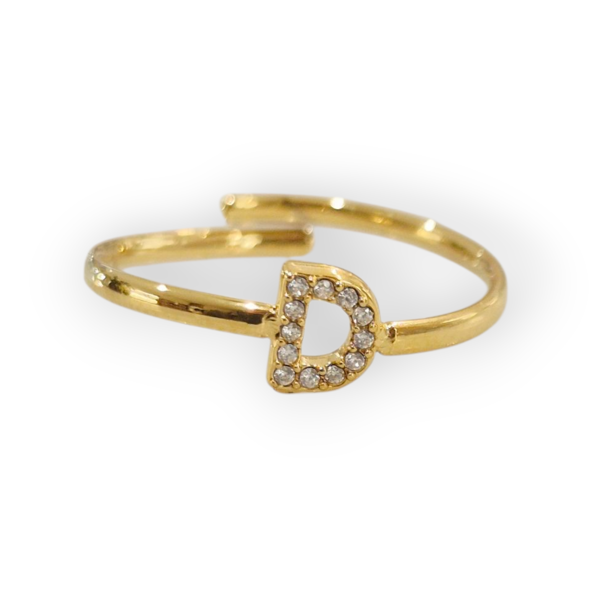 Bague initiale D - acier inoxydable doré