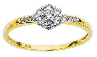 Bague or jaune 375 et oxydes