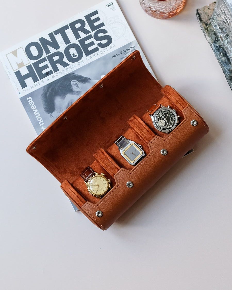 Boîte à montre de voyage 3 emplacements homme luxe marron