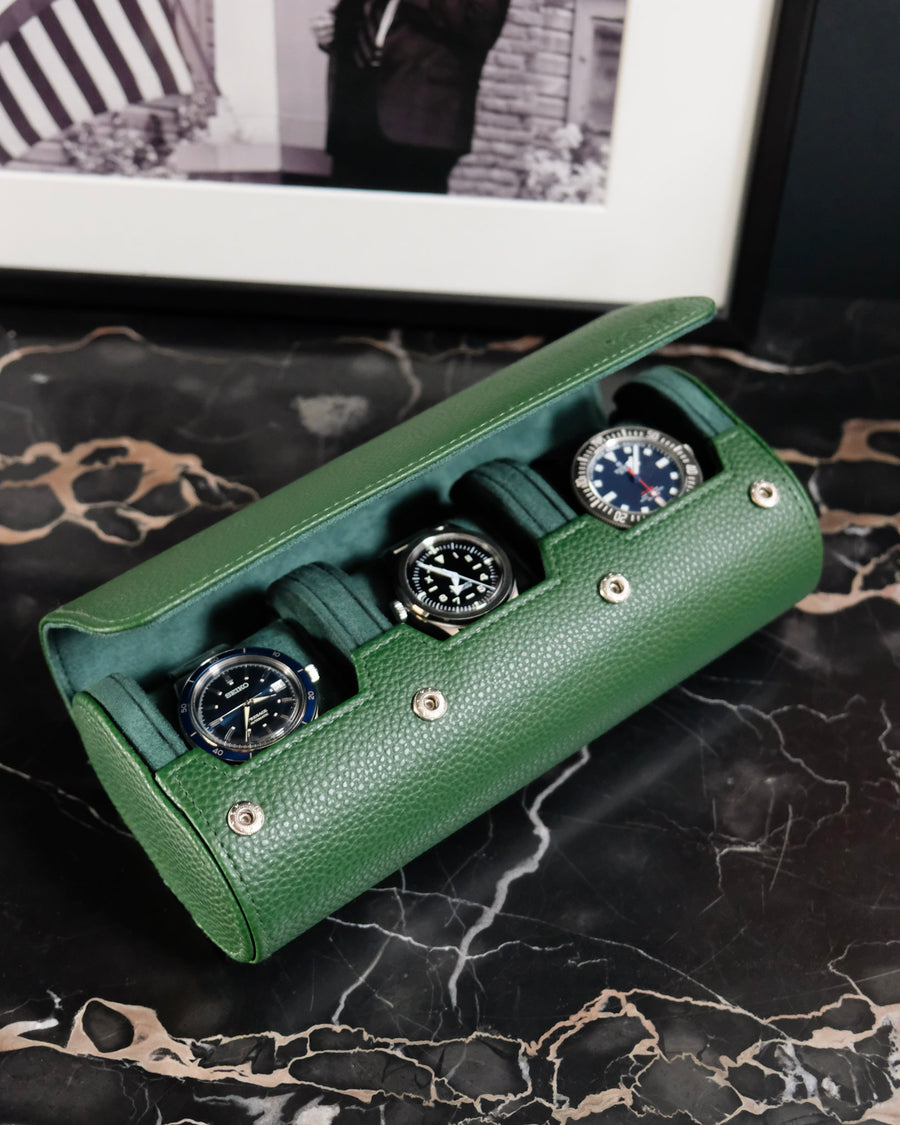 Boîte à montre de voyage 5 emplacements homme verte