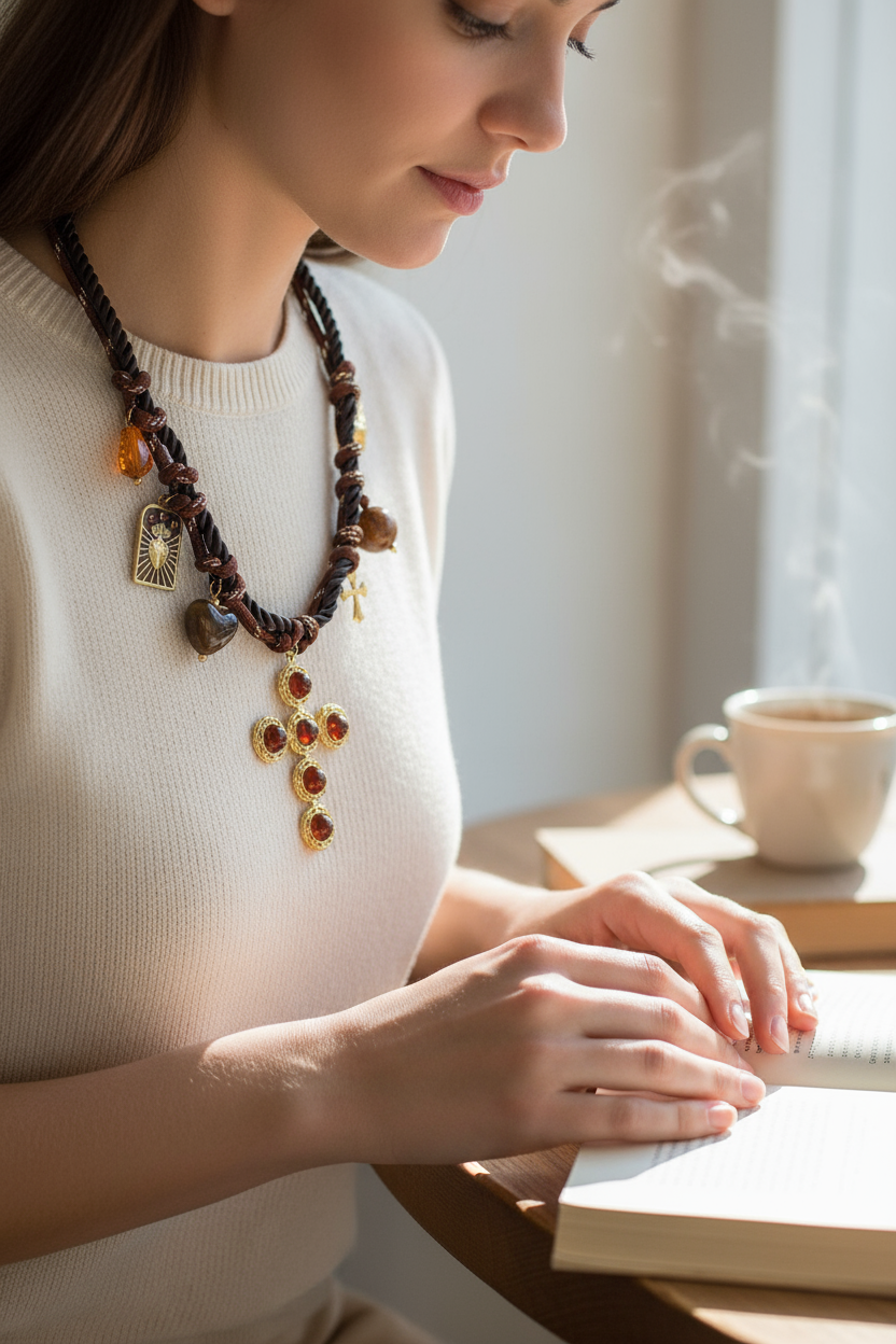 femme Collier fantaisie croix corse