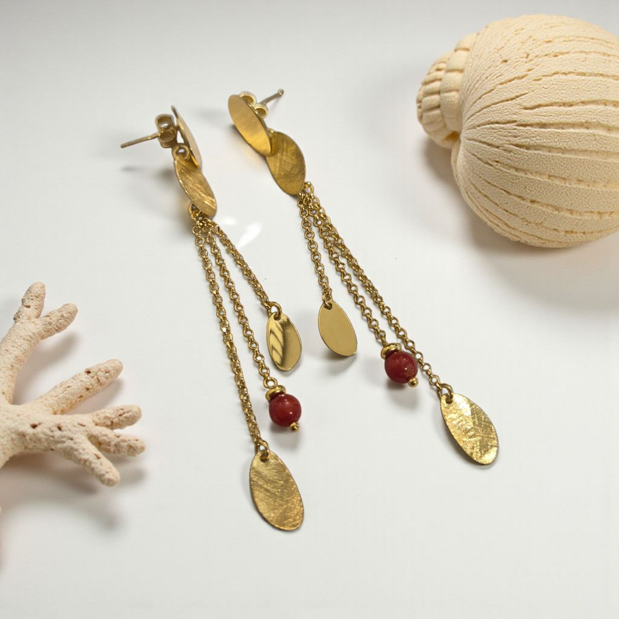 Boucles doreilles corail rouge tendance