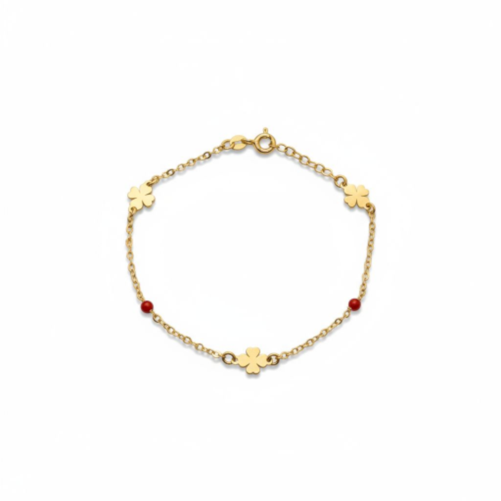 bracelet trefle corail et or 18k