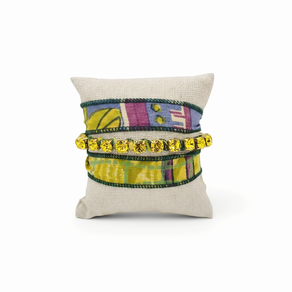 bracelet en soie et strass jaune