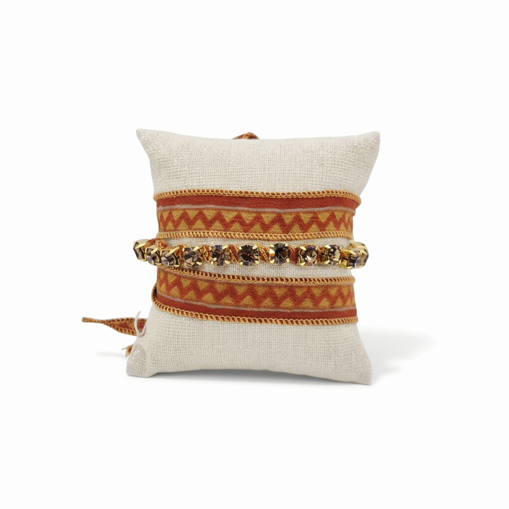bracelet en soie et strass orange