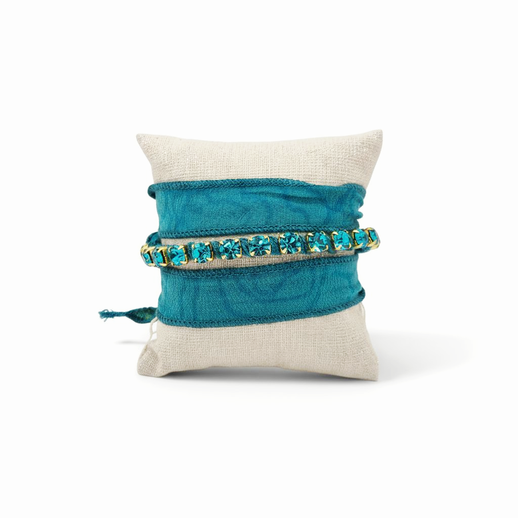 bracelet en soie et strass turquoise