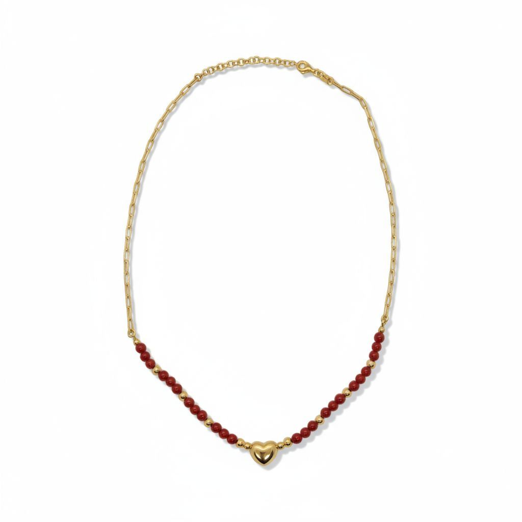 Collier argent 925 doré à lor fin coeur corail