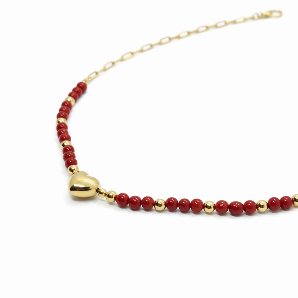 Collier argent 925 doré à lor fin coeur corail