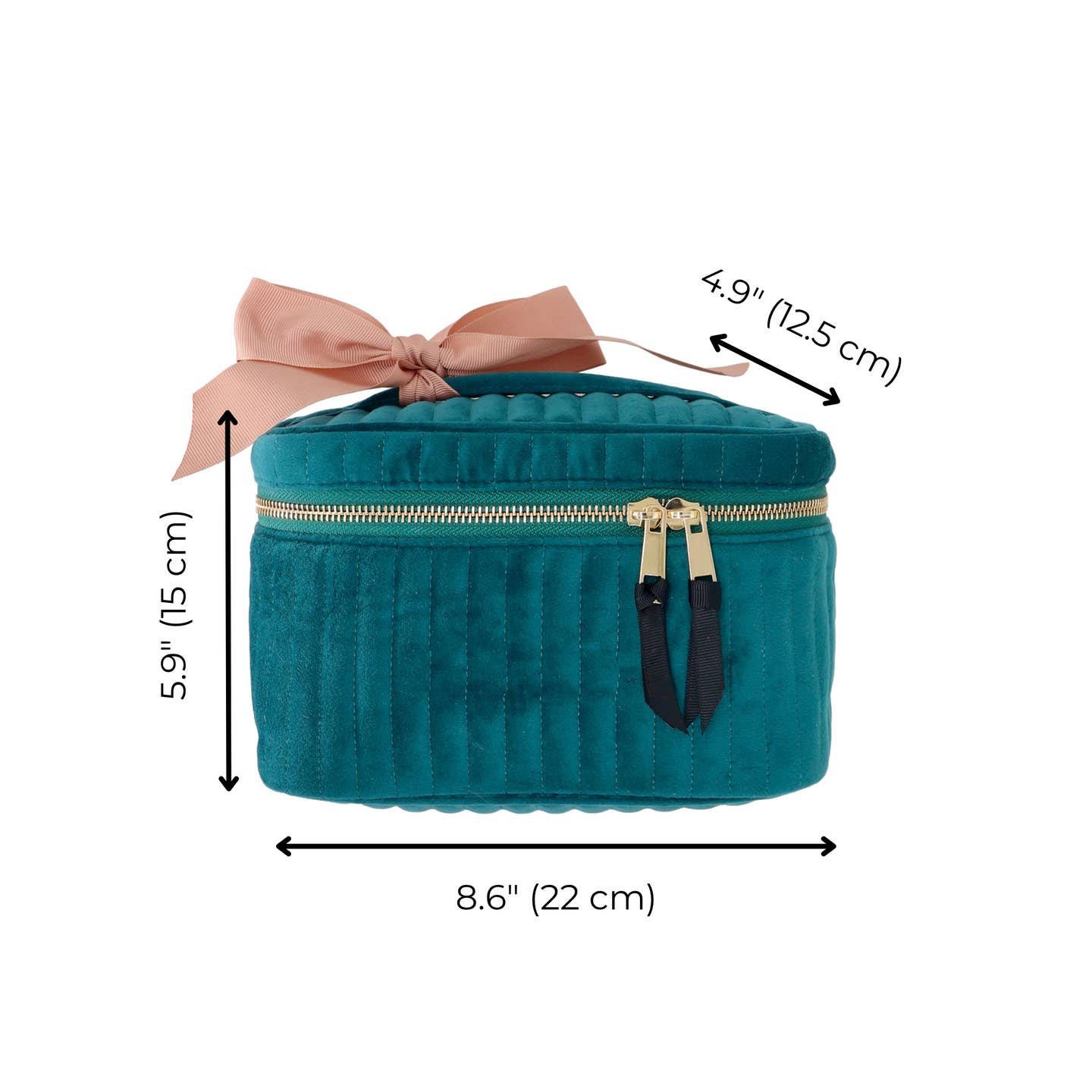 Trousse de toilette/maquillage – Velours éco matelassé – Bleu canard pas cher