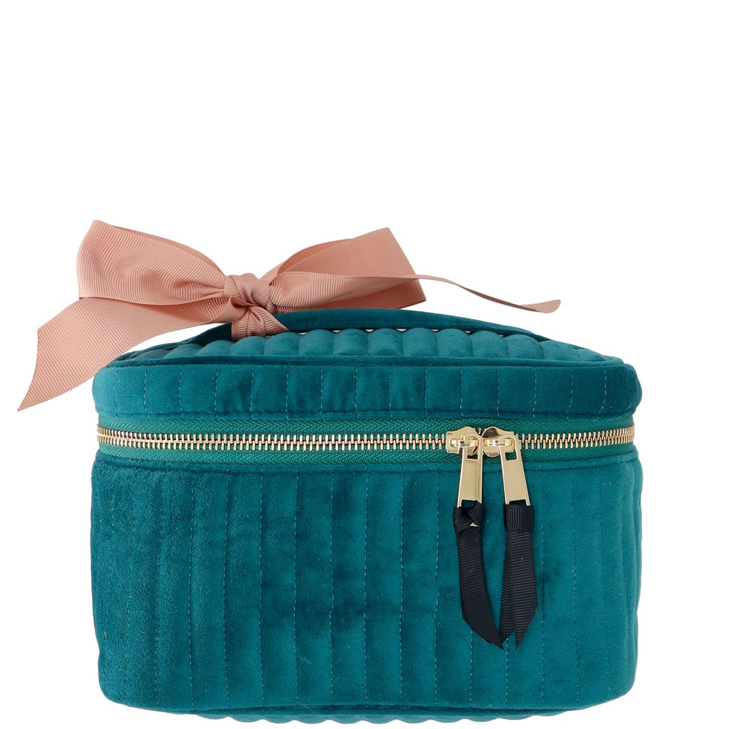 Trousse de toilette/maquillage – Velours éco matelassé – Bleu canard
