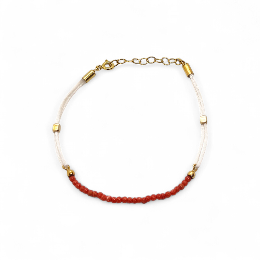 Bracelet argent 925 doré à l'or fin et corail rouge